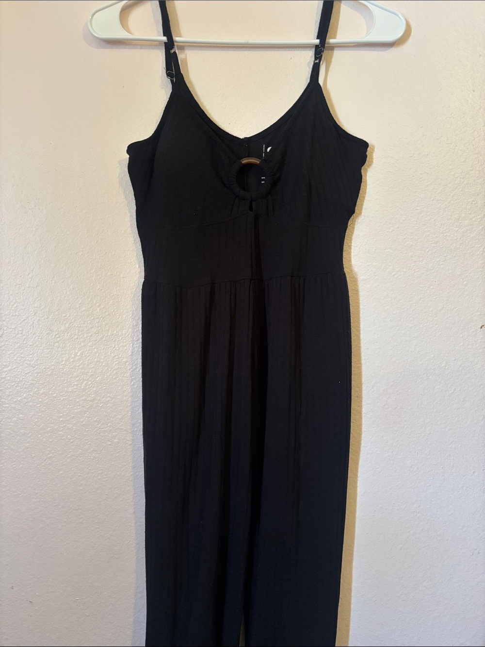 SO Goods For Life Ribbed O-Ring Spaghetti Strap Wide Leg Jumpsuit - Size S